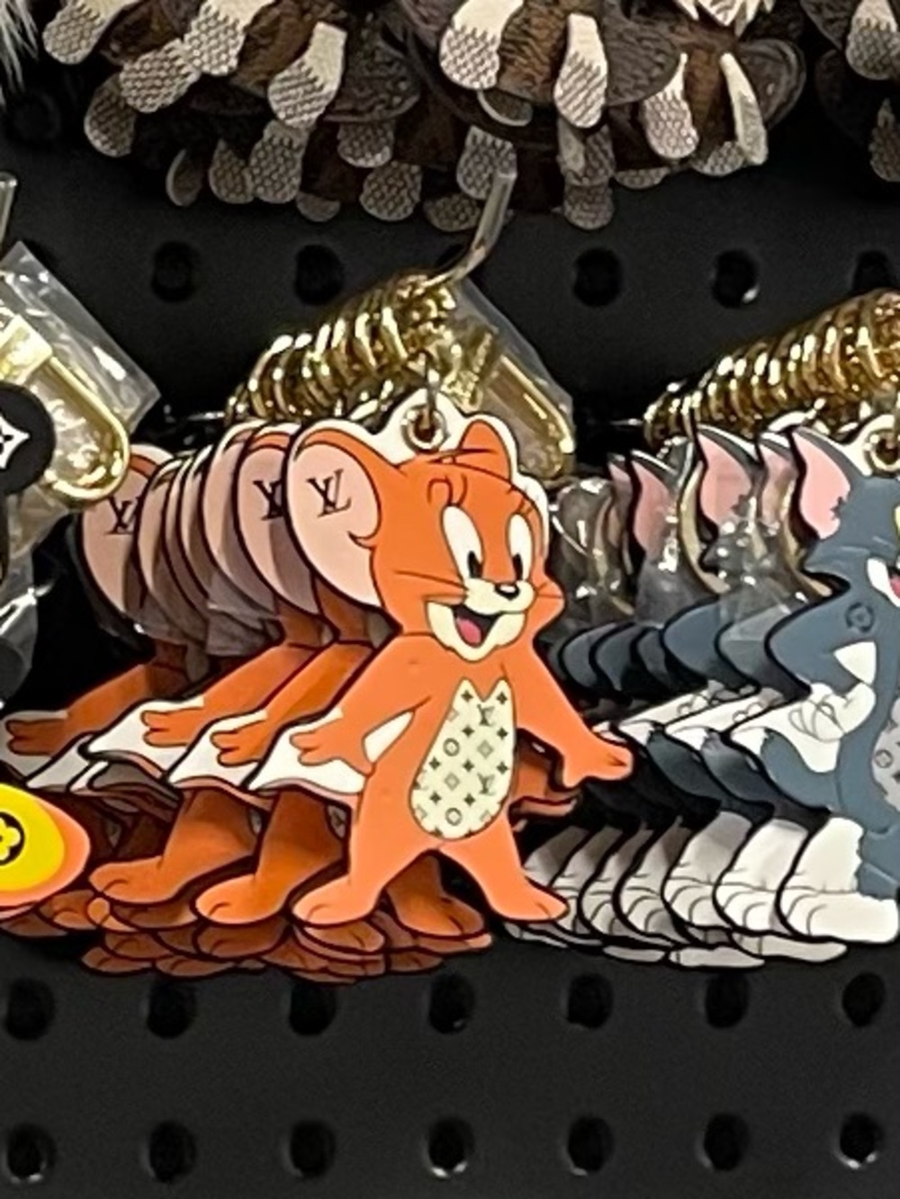 Cartoon Jerry keychain purse charm with monogram style print on vegan leather
